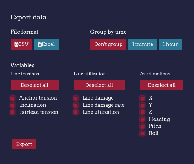 Exporting the data